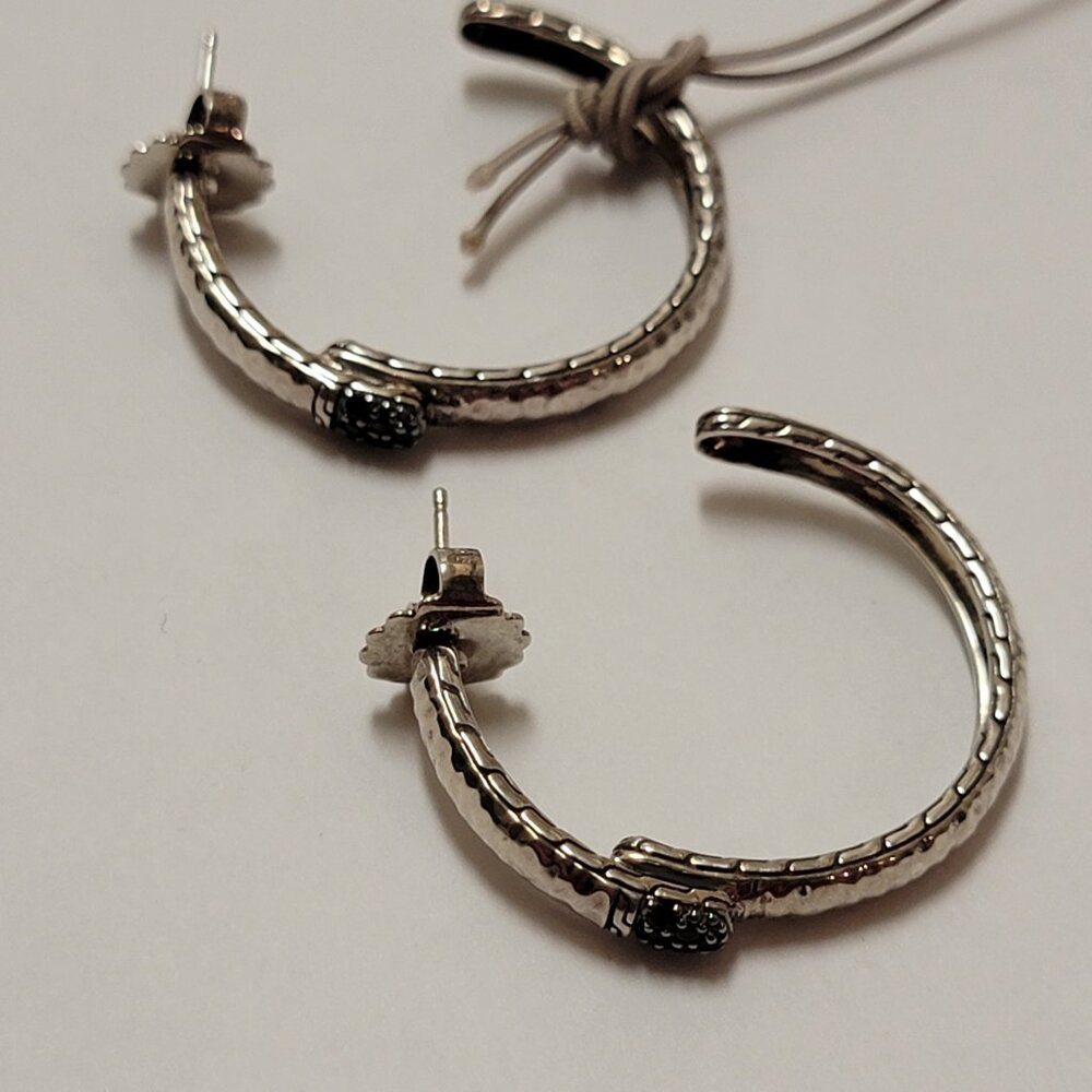 John Hardy Black Sapphire & Sterling Silver Medium Hoop Earrings - Picture 5 of 16